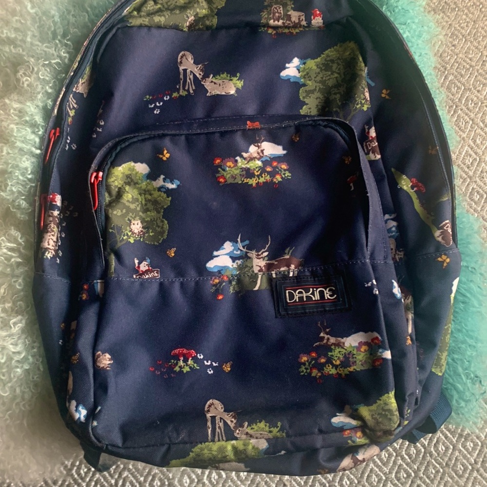 navy Dakine backpack excellent condition. Magical forest scene deer/Gnomes.